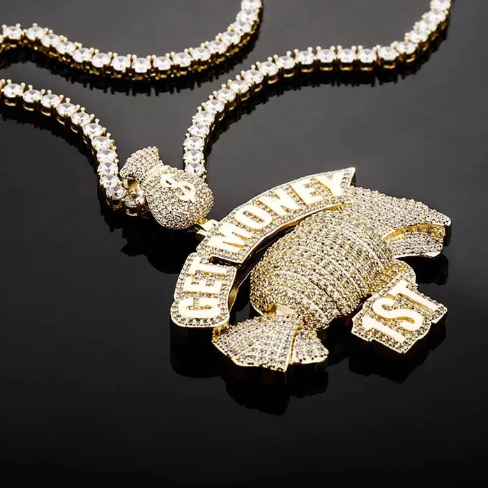 Thumbnail: Custom Initial Letter Name Moissanite Word Money Dollar Logo Pendant