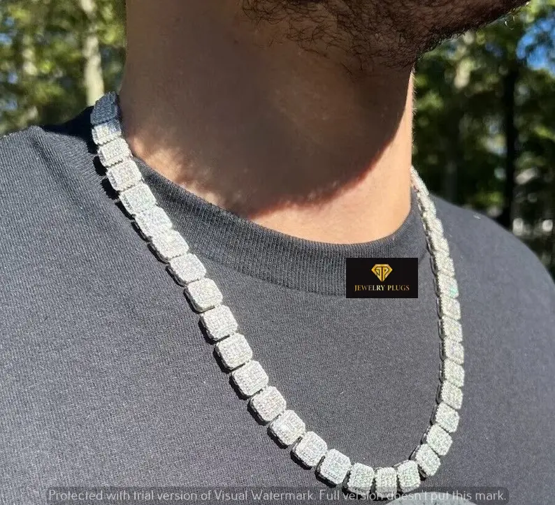 8MM Men Square Cluster Tennis Necklace Moissanite Necklace Iced Out Necklace