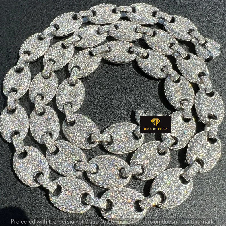 Thumbnail: 12MM Men Mariner Puffed Moissanite Iced Out Chains Neckless