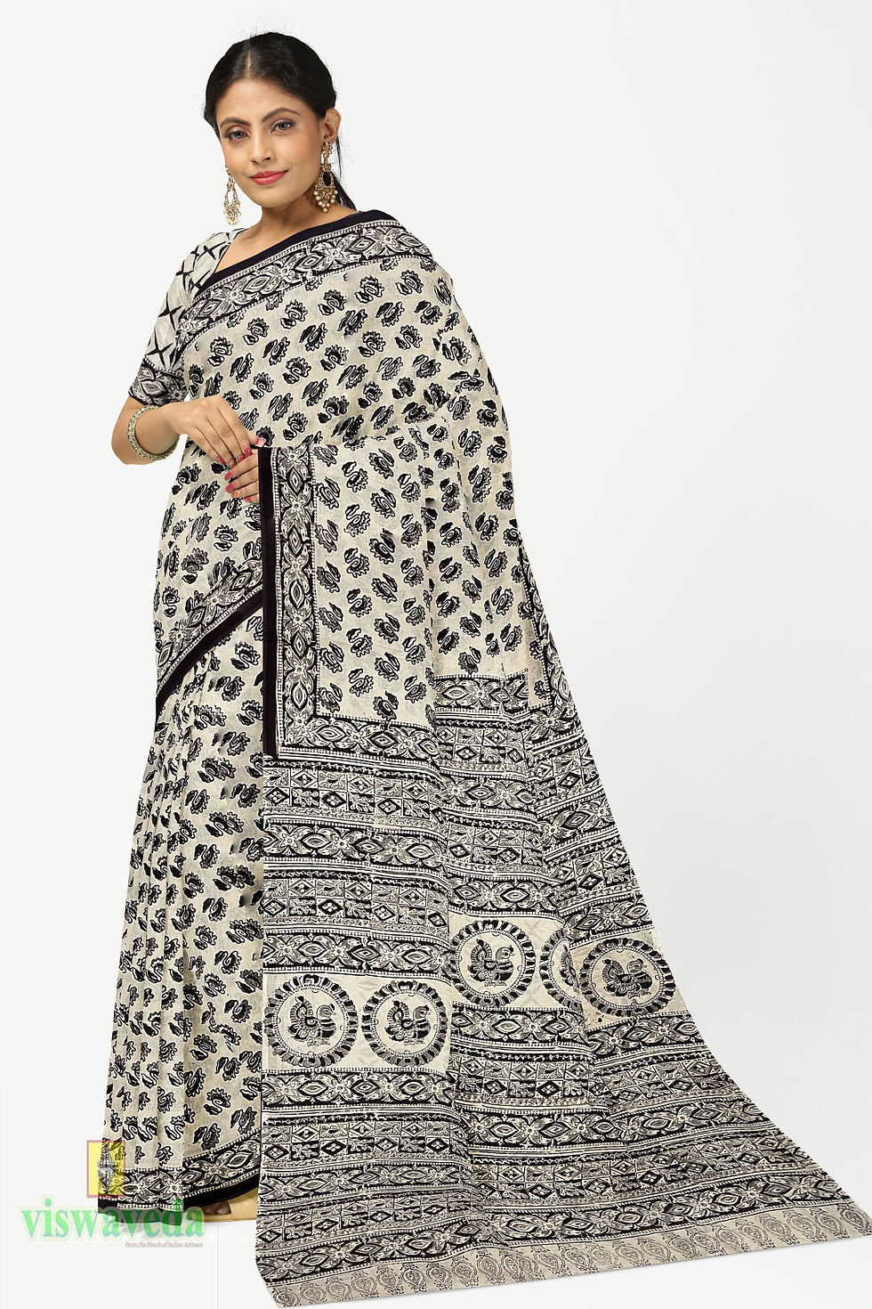 Thumbnail: Hand-Block Kalamkari Print Saree Design with Blouse