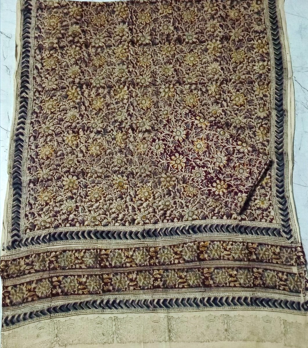 Hand-Block Kalamkari Print Dress Material Design