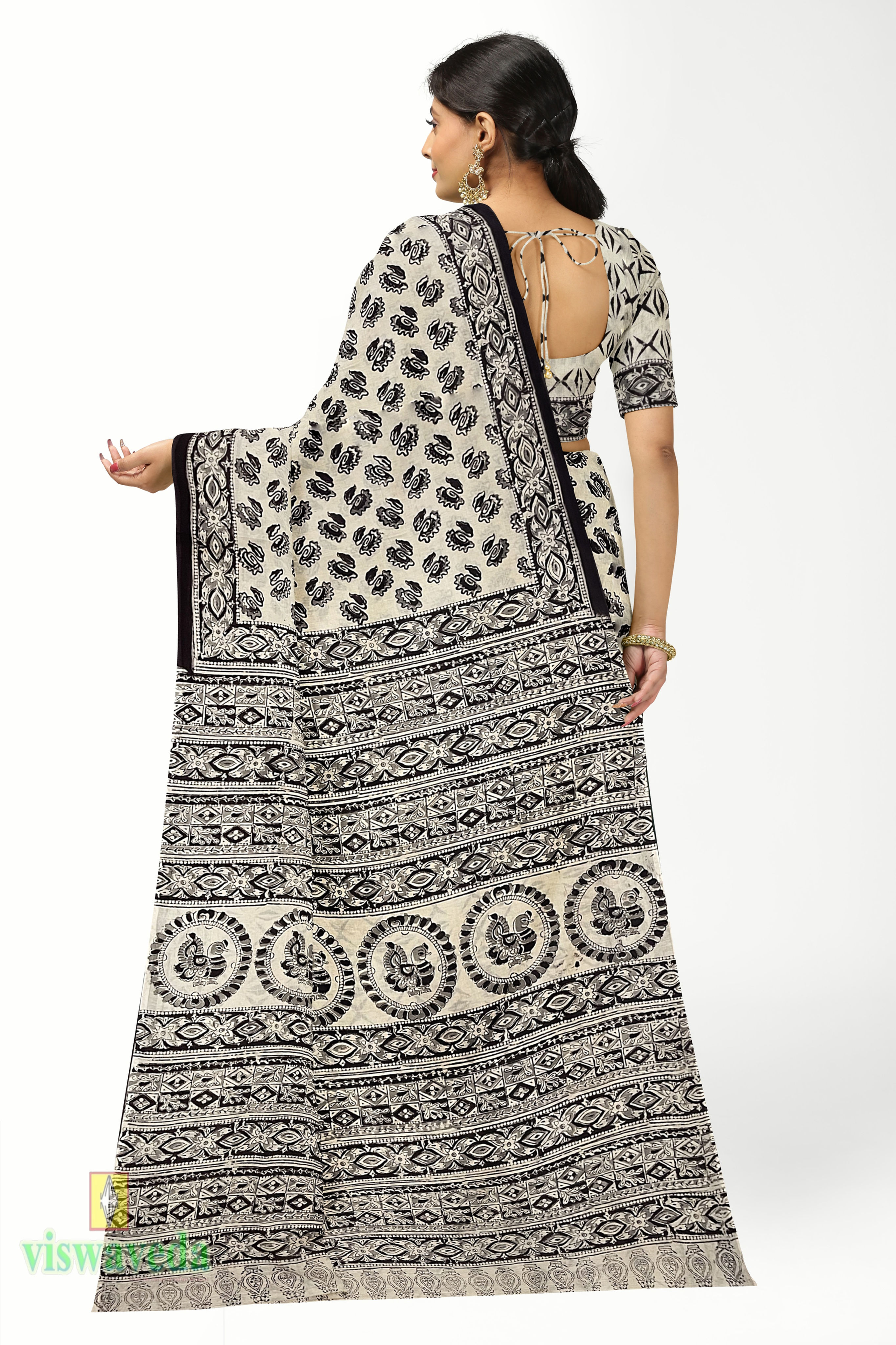 Hand-Block Kalamkari Print Saree Design with Blouse