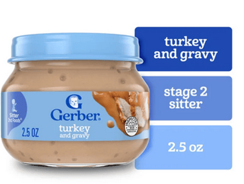 Baby Food Gerber 2 Pack Of 2.5 Ounce Gravy And Turkey Glass Jar