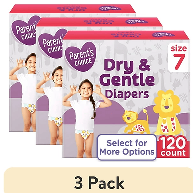 Baby Diapers Parent's Choice Size 7 Dry And Gentle 3 Boxes Of 120 A Box