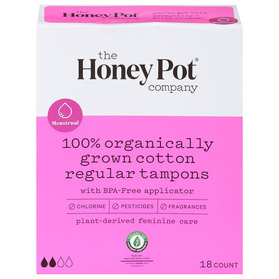 Tampons The Honey Pot Unscented 18 Count 100% Cotton