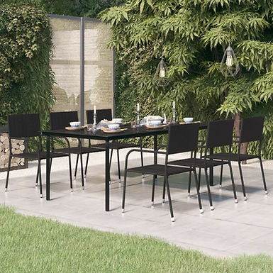 Dinning Table Patio Black Steel 78.7"x39.4"x29.1 6 Person Eating Table