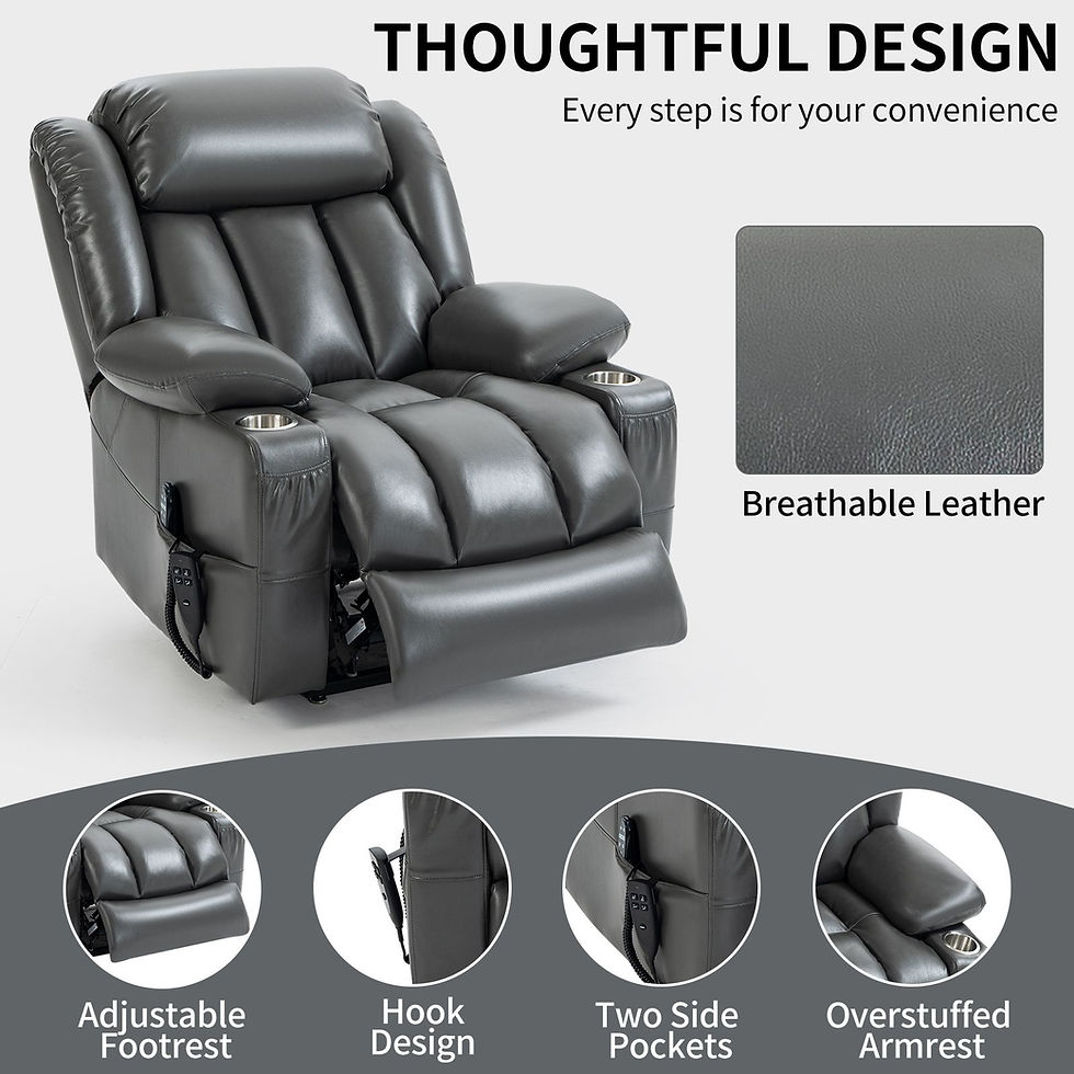Miniatura: Recliner Furniture Leather Grey Adjustable Position Massagers Leatheraire