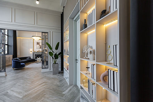 stylish cozy light bright luxurious spacious interior of a country house white walls with
