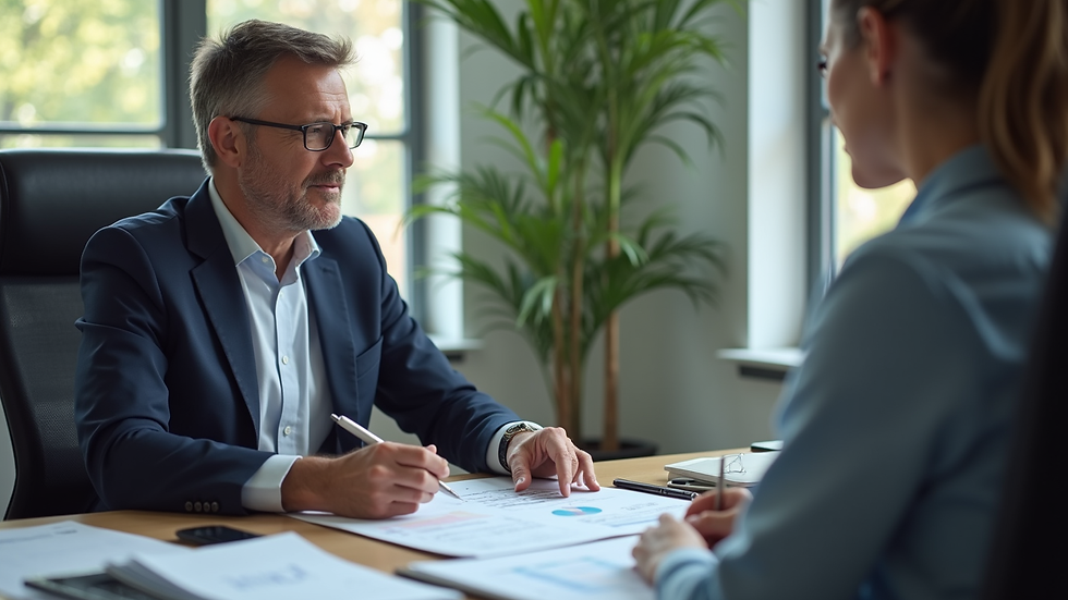 Eye-level view of a financial advisor discussing investment options with a client