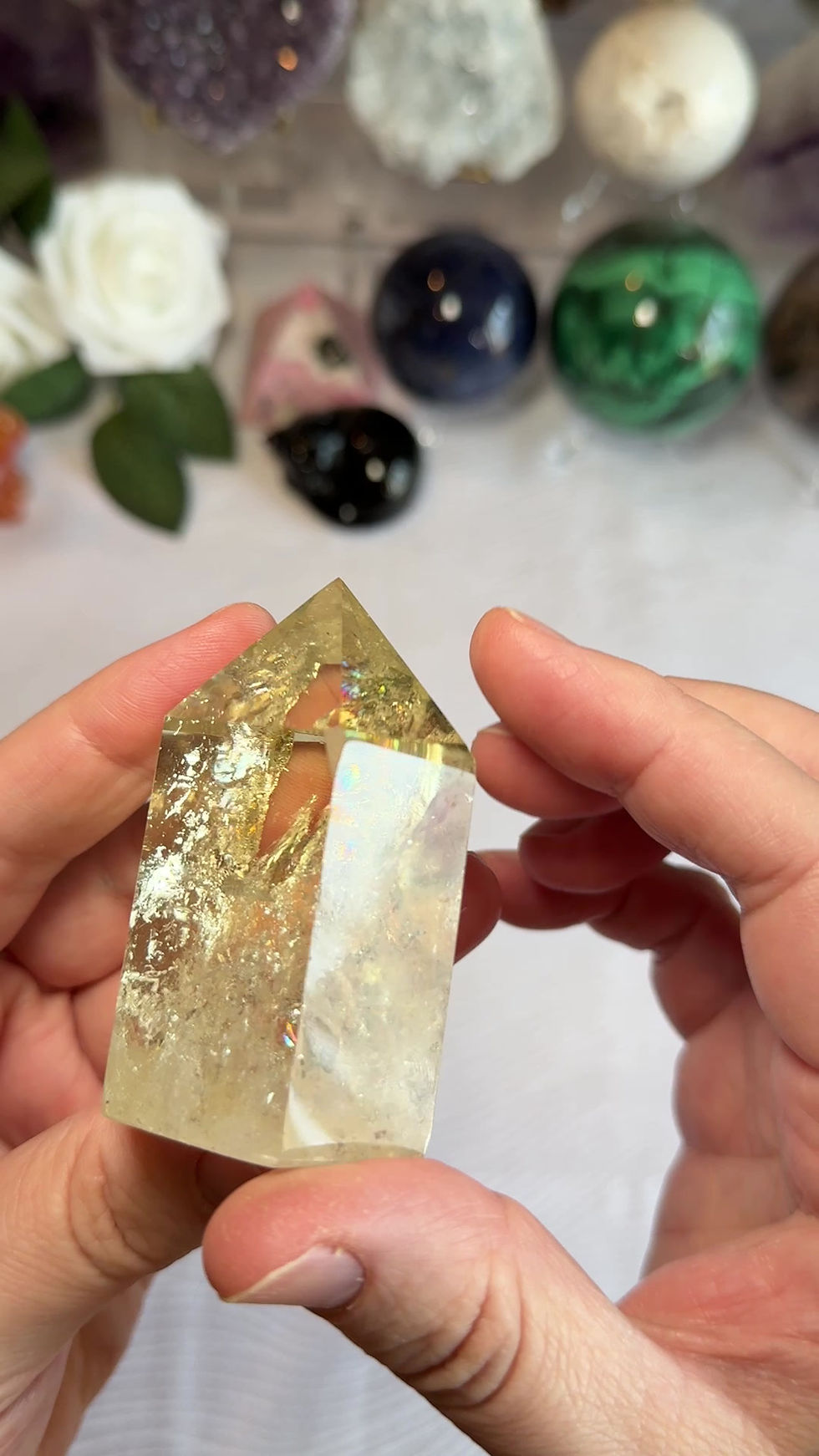 Thumbnail: Citrine Point with Rainbows (B)