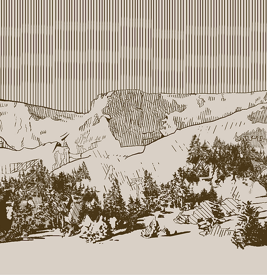 Illustration d'un chalet à l'encre sépia