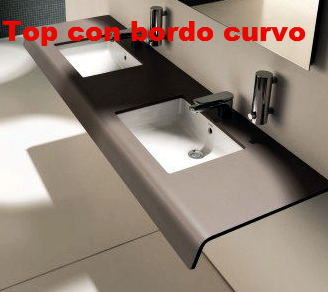 Top bagno con bordo curvo in corian, top bagno in corian su misura