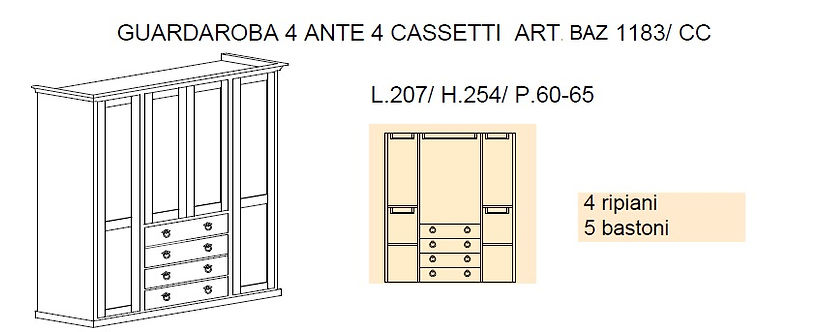 armadio 4 ante grezzo, progetti armadi, prezzi armadi, misure armadi classici