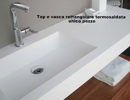 Top bagno con vasca in corian, top bagno in corian su misura