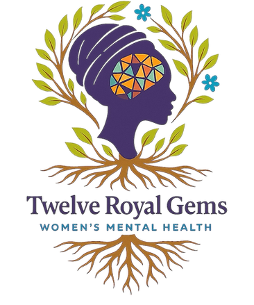 Twelve Royal Gems Womne's Mental Health logo with flower and crown