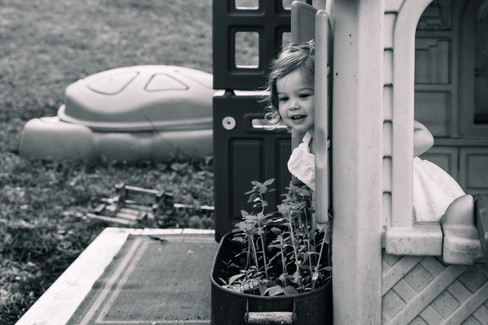 black and white image of a little girl