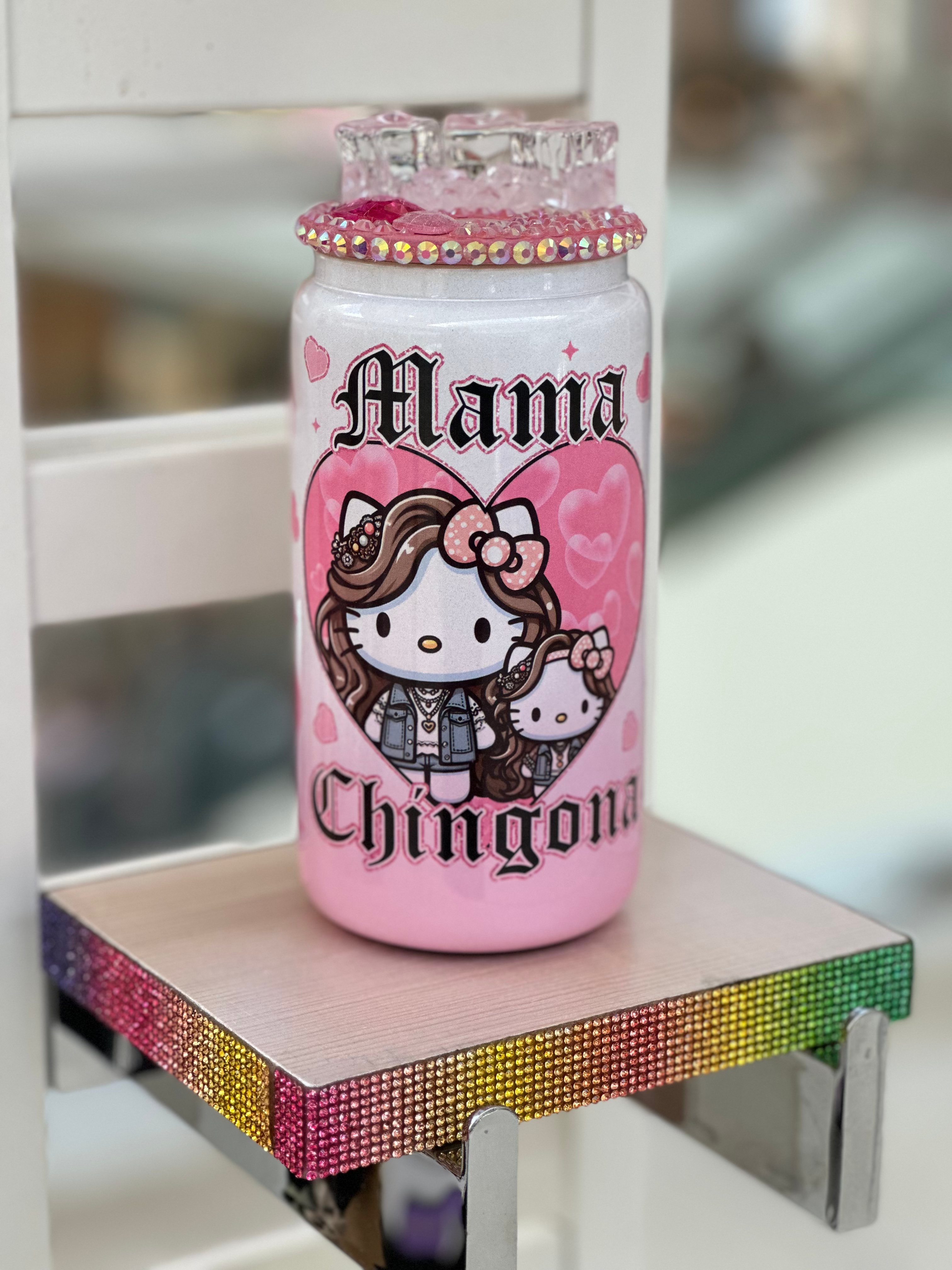 16 oz Cat mama chingona glass can