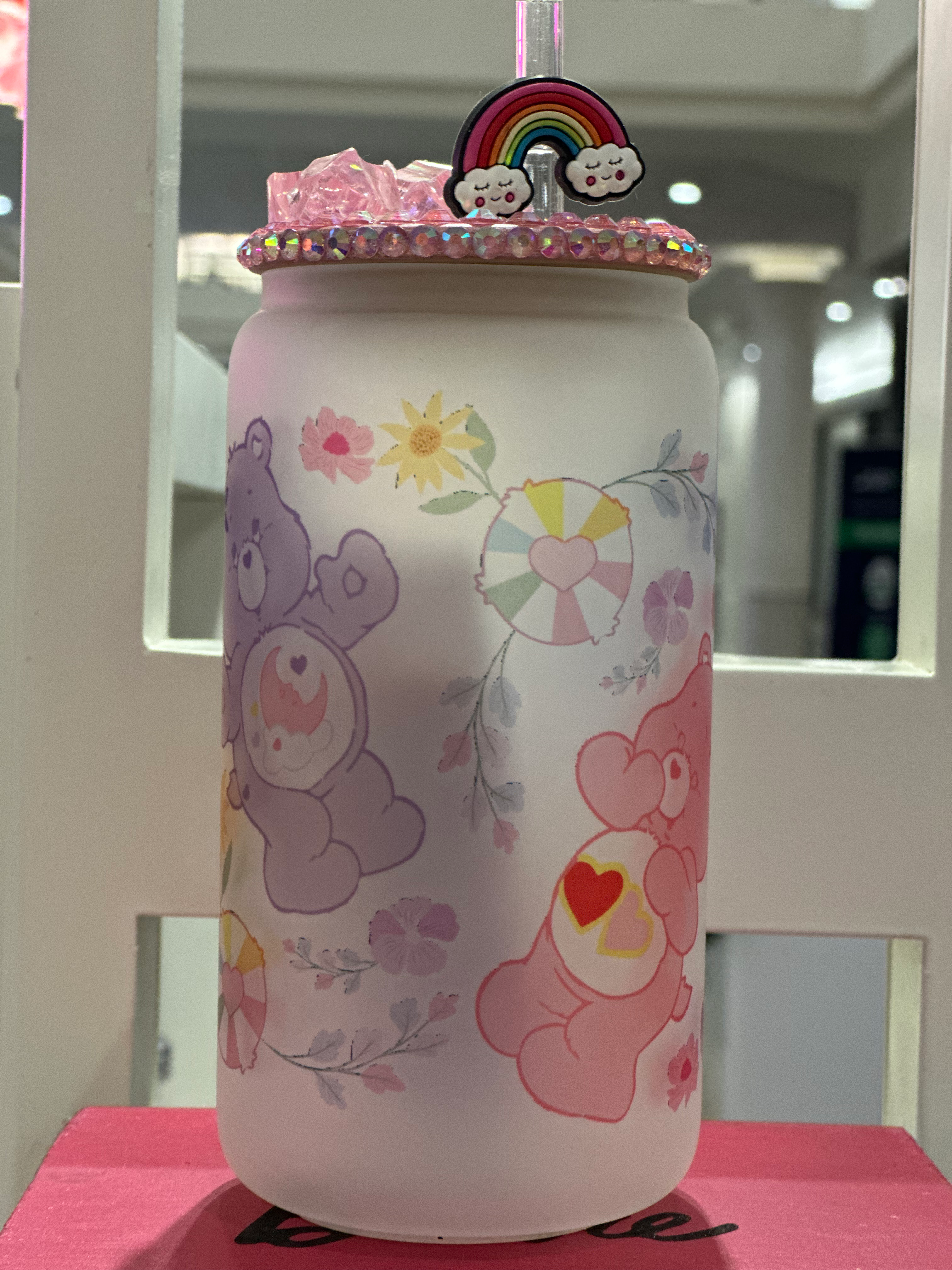 16oz  Colorful Bears frosted glass can