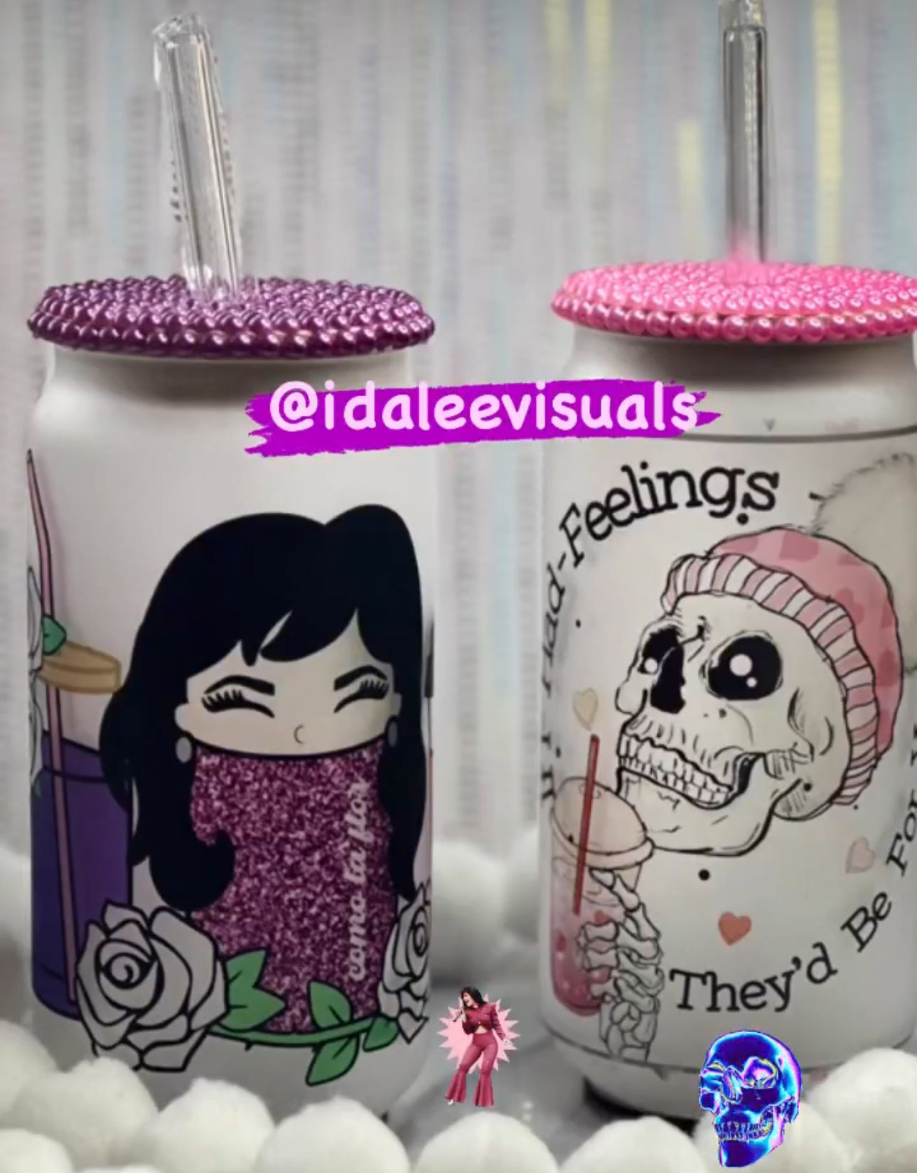 16 oz Selena and Skull frosted glass can (SS)
