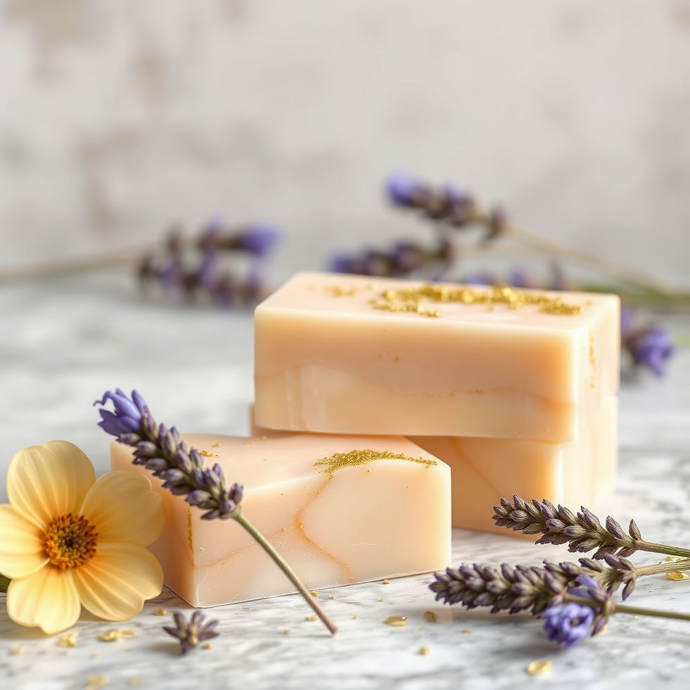 luxurious soaps bars with gold and lavander made from botanical formula all natural chemic