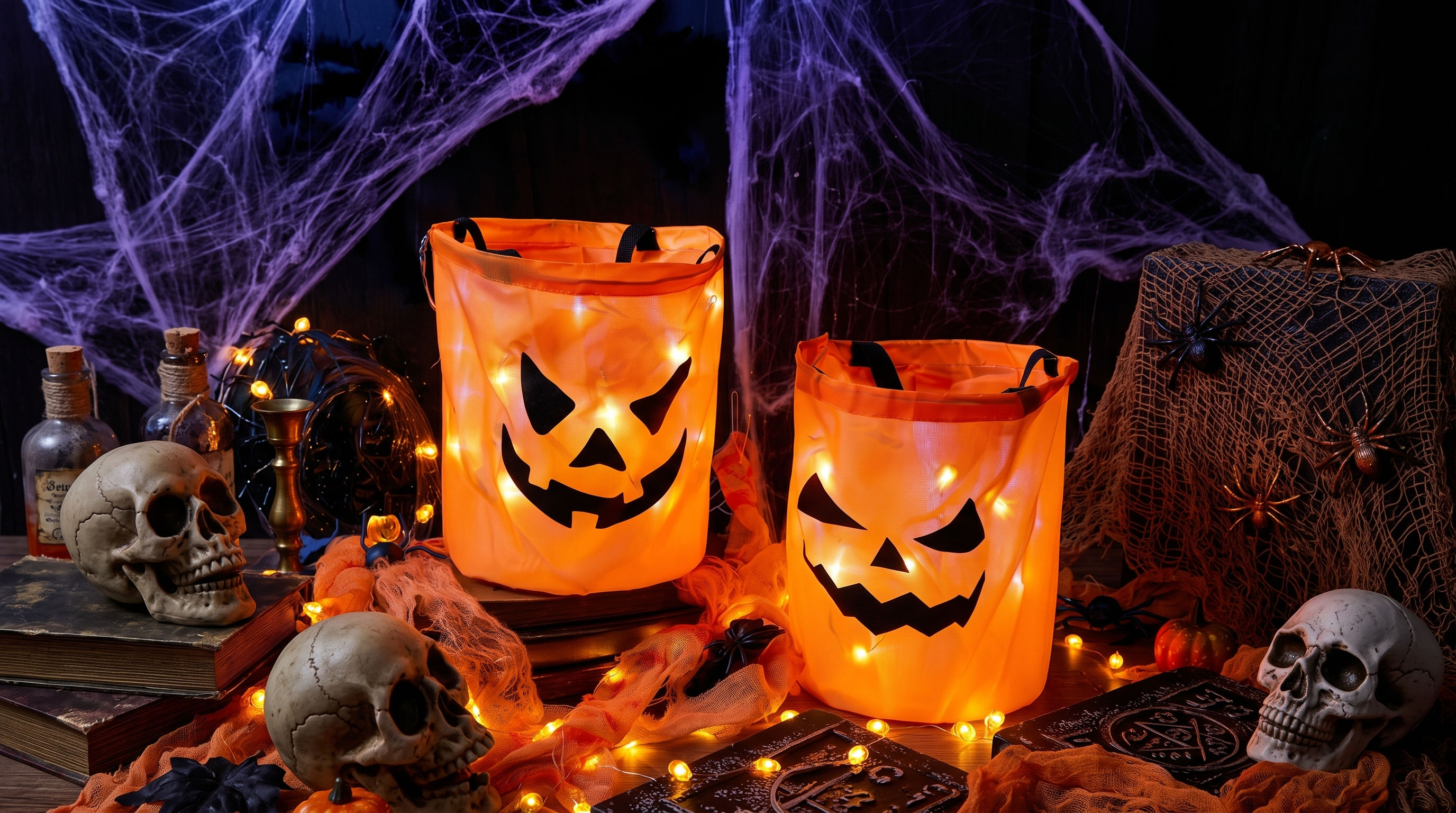 Aesthetic Glowing 3D Pumpkin Candy Bags (2-Pack)