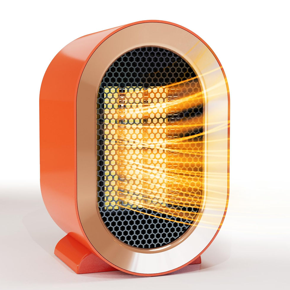 Swocky retro style electric portable space heater with a glowing front grill standing on a solid dark background.