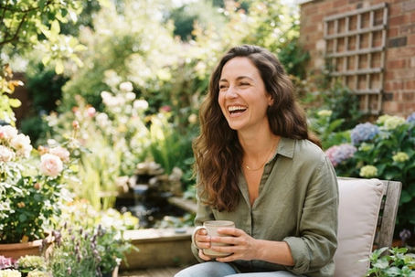 A woman genuinely happy after finding herself again
