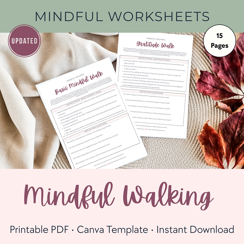 Updated mindful walking worksheets printable set with 15 pages.