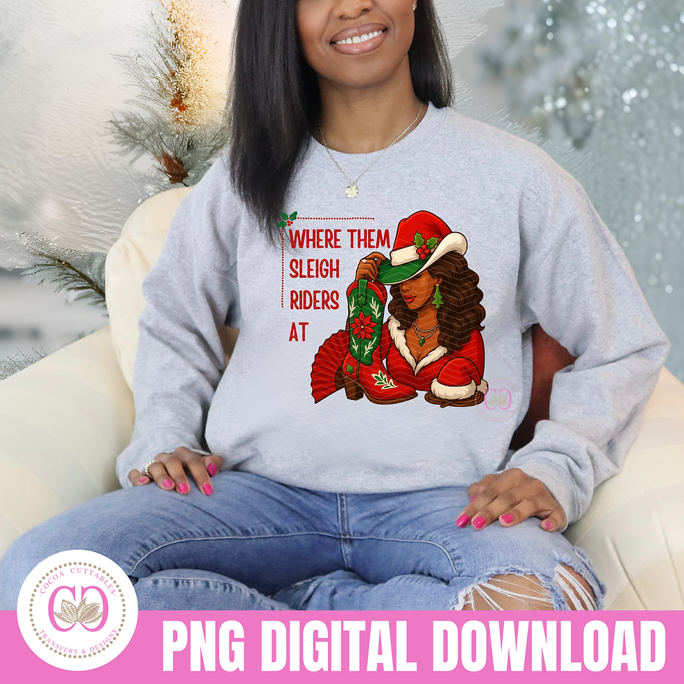 Thumbnail: Melanin Rodeo Queen, Where Them Sleigh Riders At, Black Christmas Cowgirl Png