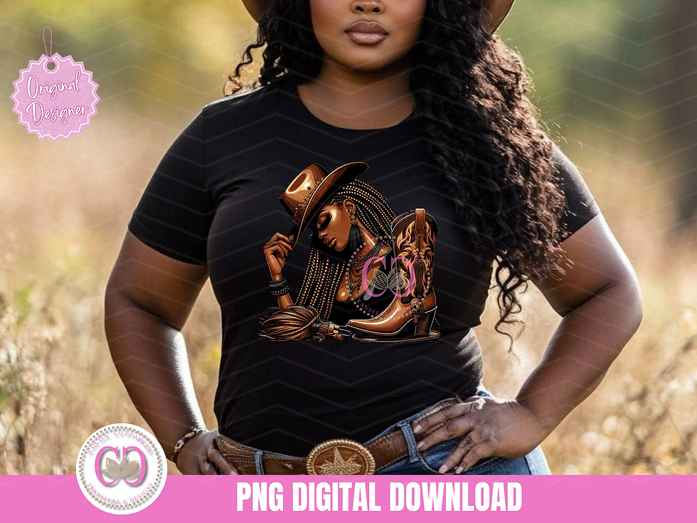 Thumbnail: Melanin Rodeo Queen Black Cowgirl Brown Western Boots & Fans Bundle PNG File