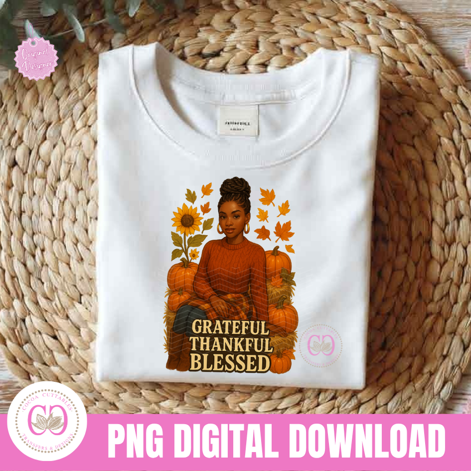 Grateful Thankful Blessed Png, Thanksgiving Black Braided Woman Png, Fall Png
