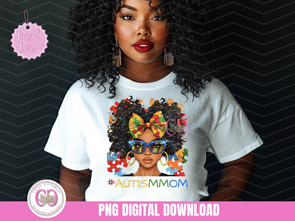 Thumbnail: Black Woman Afro Bun Autism Mom Autism Coquette Autism Awareness PNG File