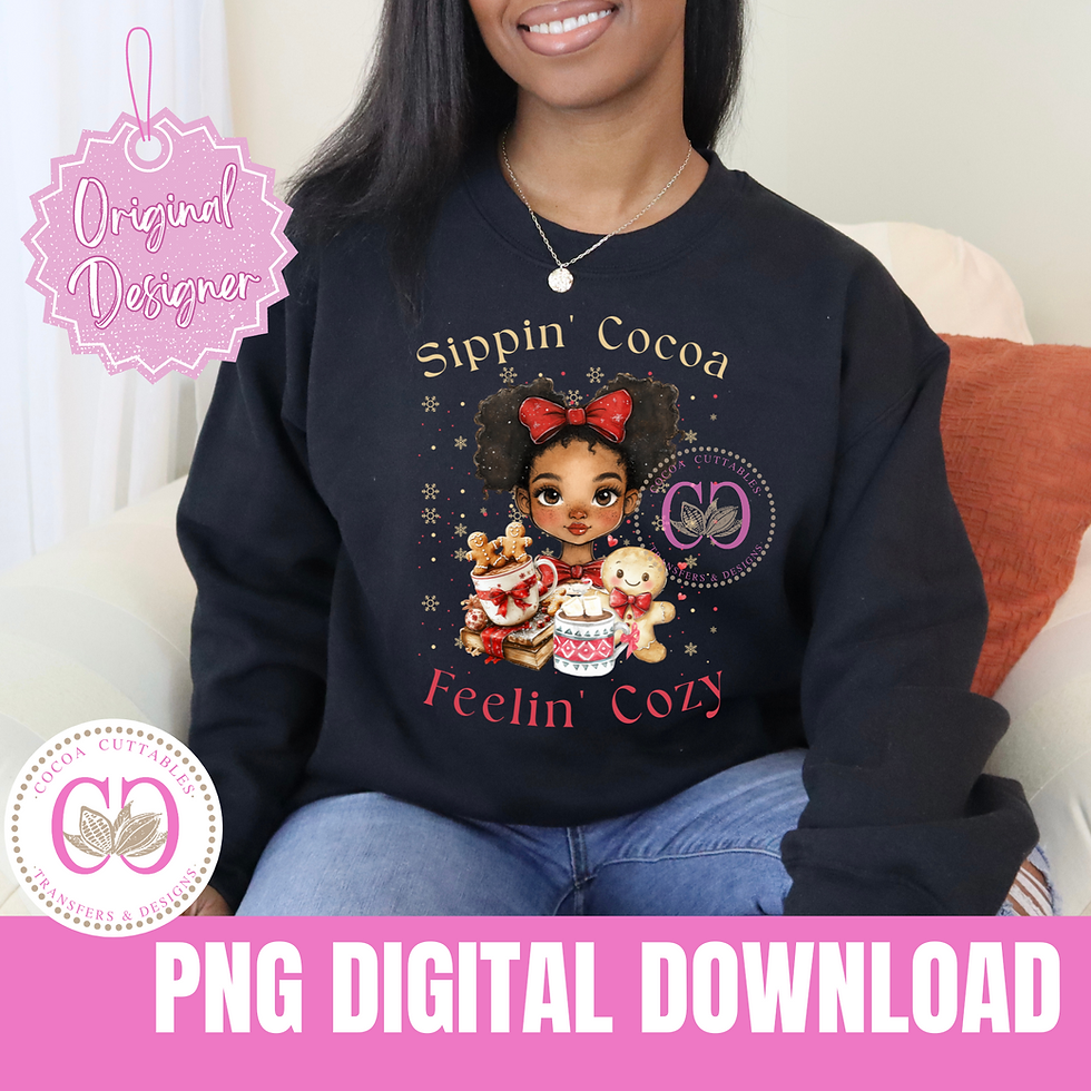 Thumbnail: Sippin' Cocoa Feelin' Cozy Christmas Holiday T-shirt PNG Digital Design