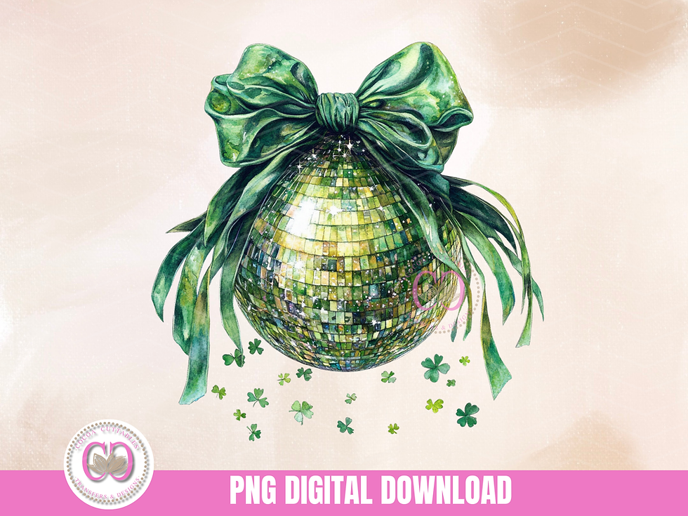 Thumbnail: Shamrock Disco Ball with Large Satin Bow St. Patrick's Day Digital PNG File