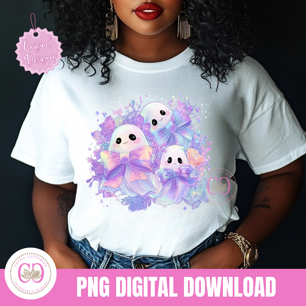 Thumbnail: Iridescent Kawaii Ghost Friends PNG Coquette Halloween PNG Cute Girly Spooky PNG
