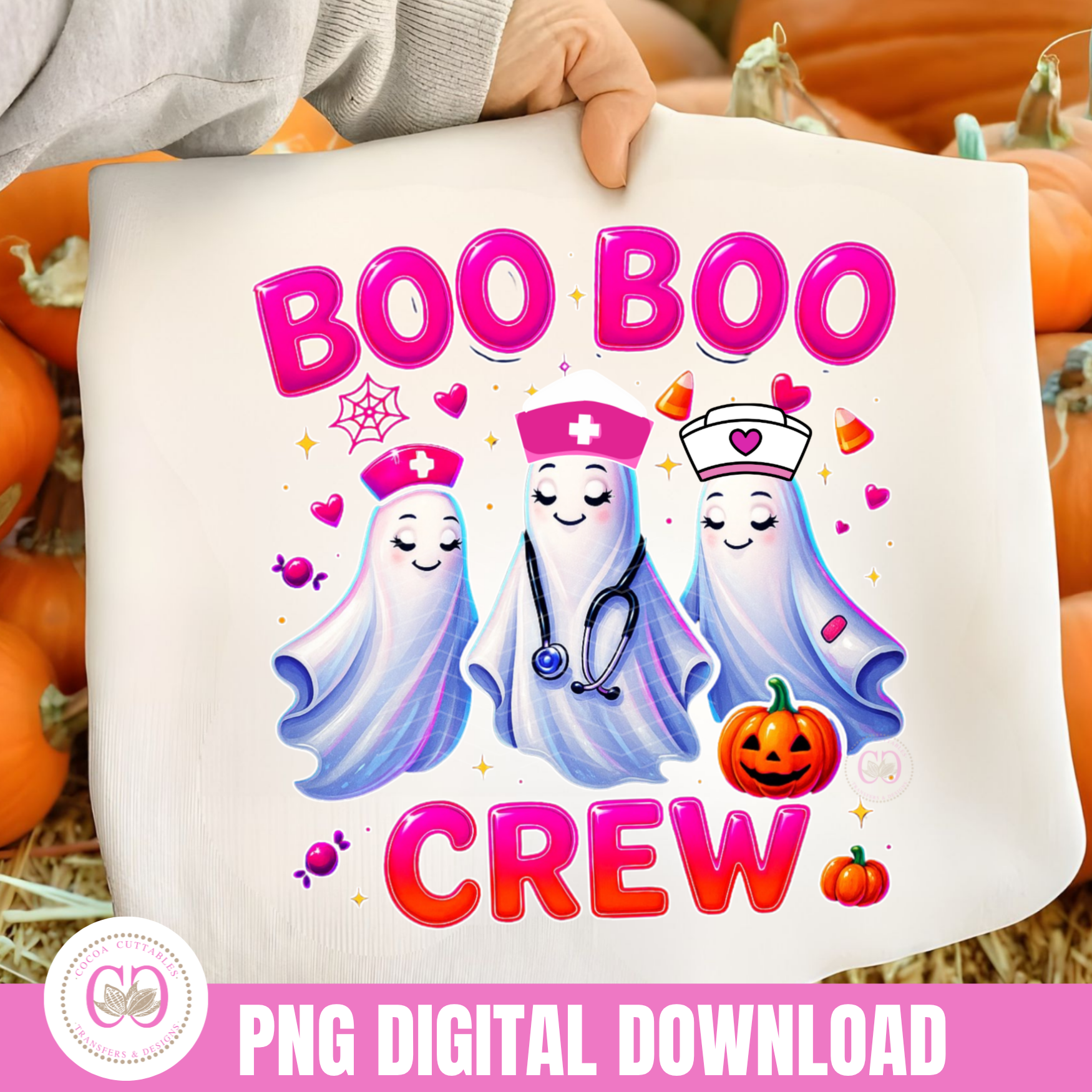 Pink Boo Boo Crew PNG, Spooky Nurse Png, Ghost Nurse, Trendy Halloween Nurse Png