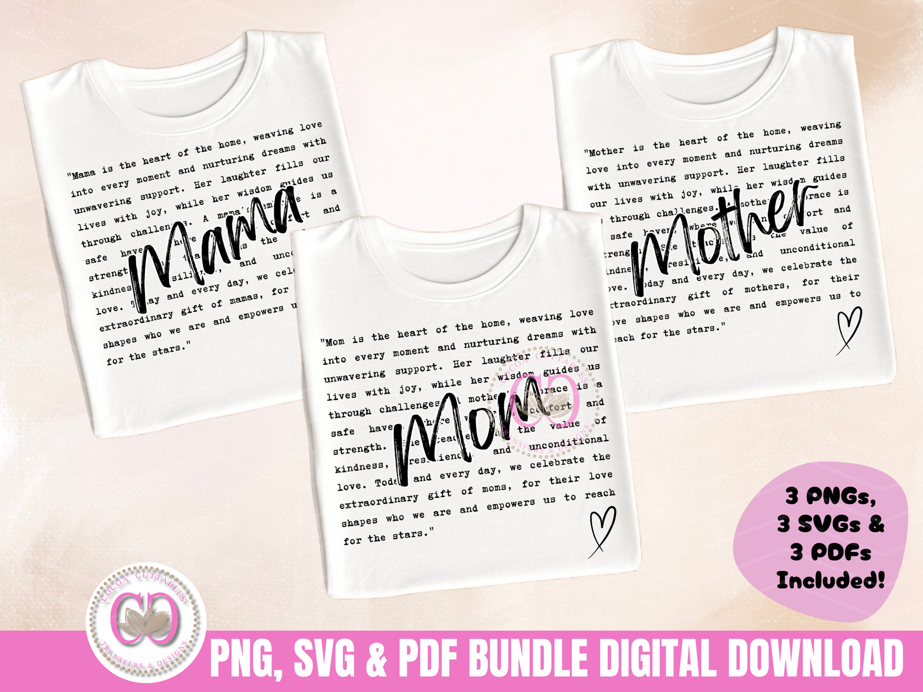 Mom, Mother, Mama Words Gift for Mom, Mom Definition, Mom PNG, SVG & PDF Bundle