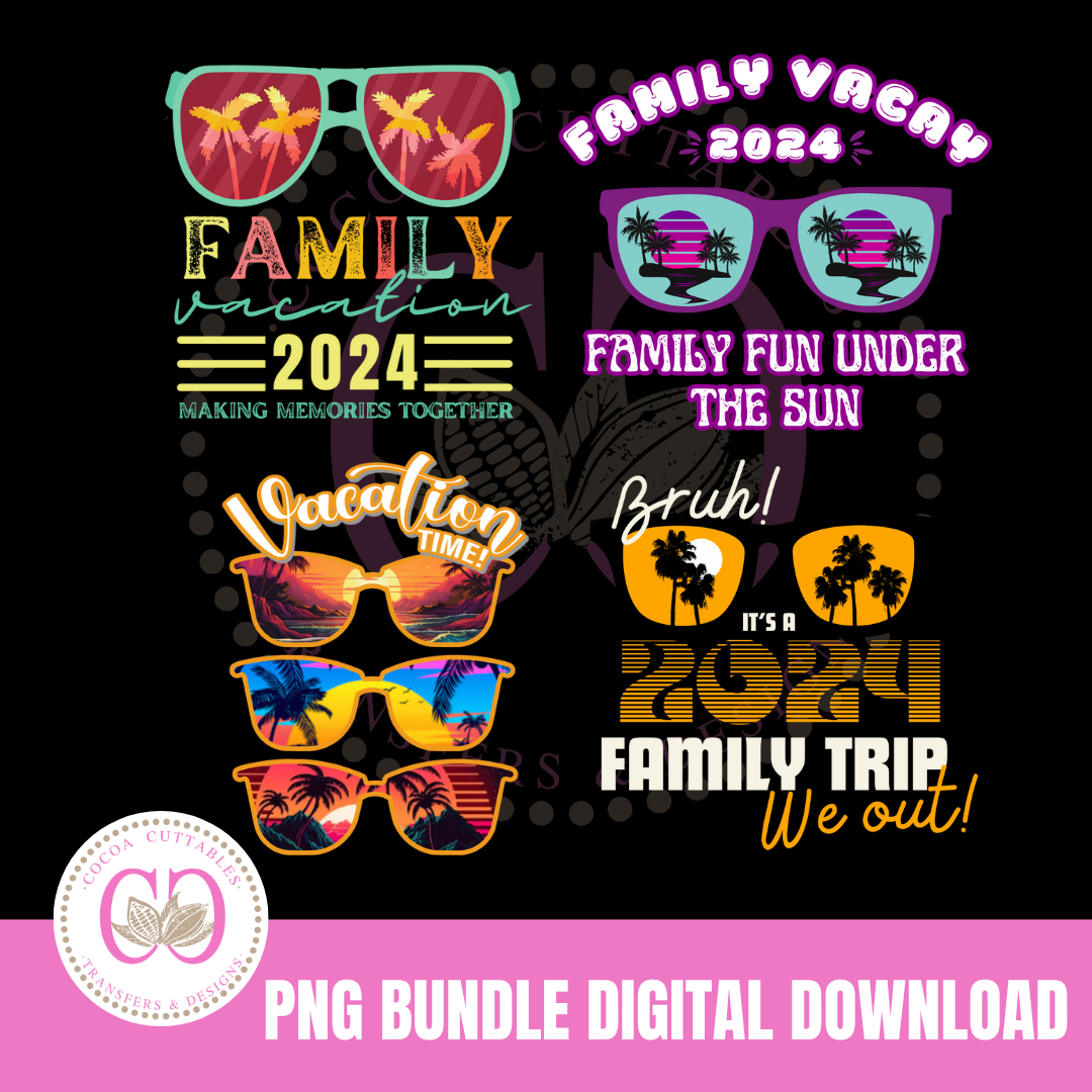 Family Vacation Retro Sunglasses Bundle PNG Digital File