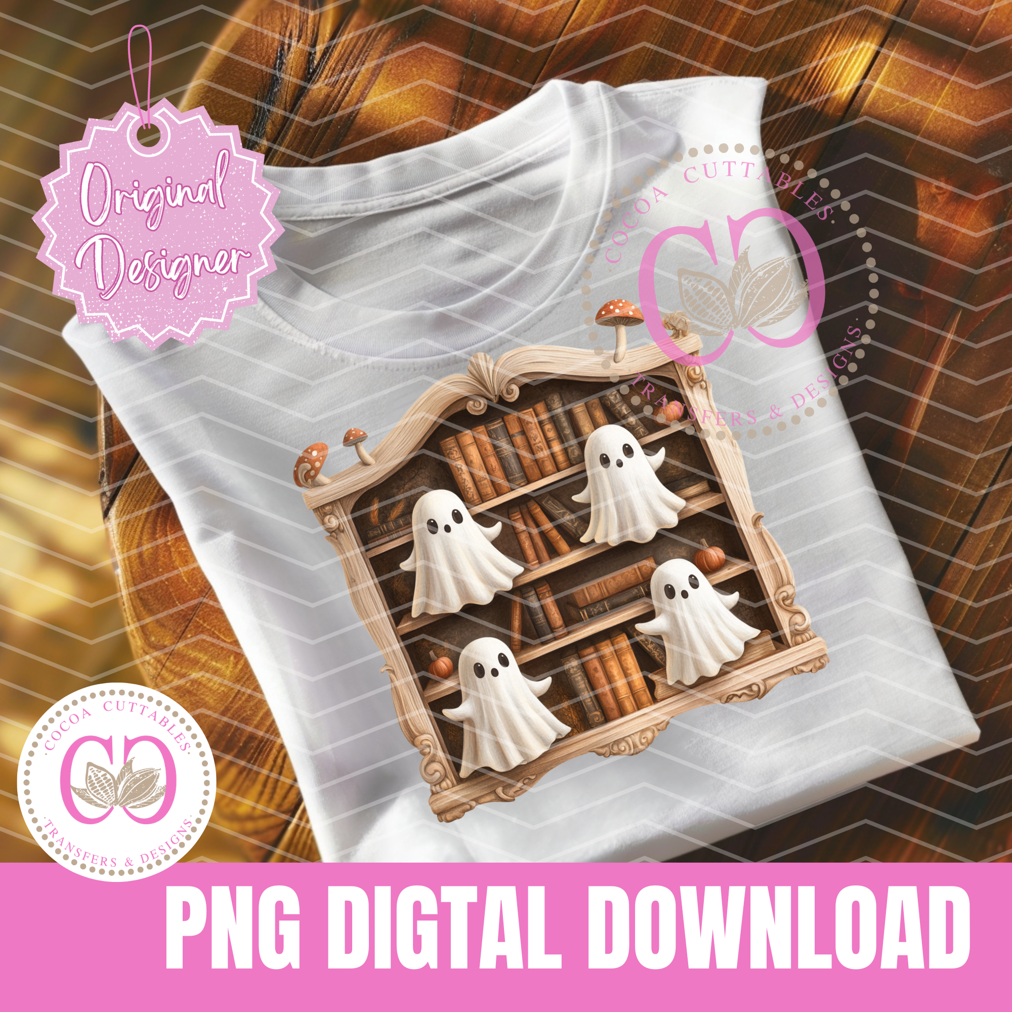 Whimsical Ghost Book Lovers on Cozy Bookshelves | Halloween Digital PNG File