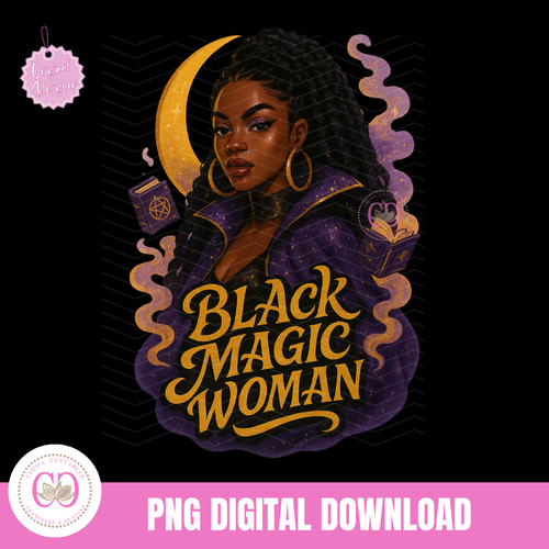 Black Magic Woman PNG Witchy Black Girl Halloween Spell Book PNG