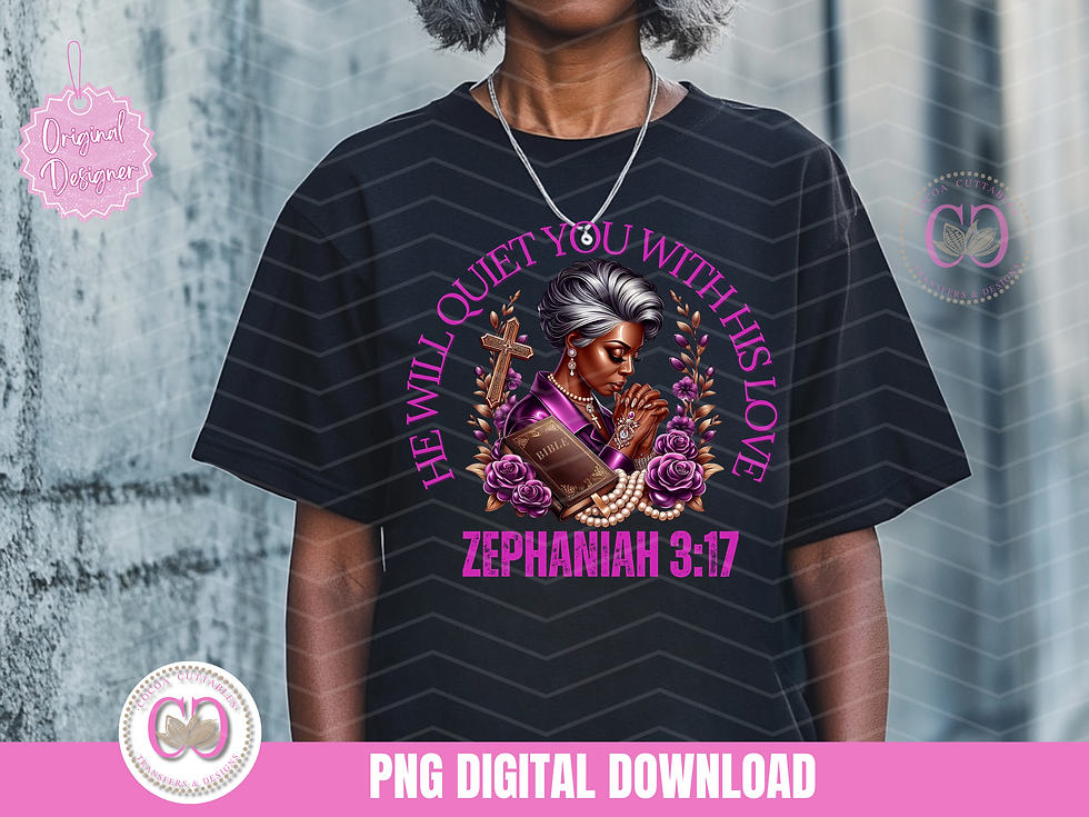 Thumbnail: Black Woman Of Faith He Will Quiet You With His Love Bible Verse PNG File