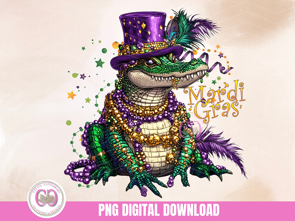 Thumbnail: Gator Mardi Gras Png, Mardi Gras Sublimation Png, Alligator Sublimation Png
