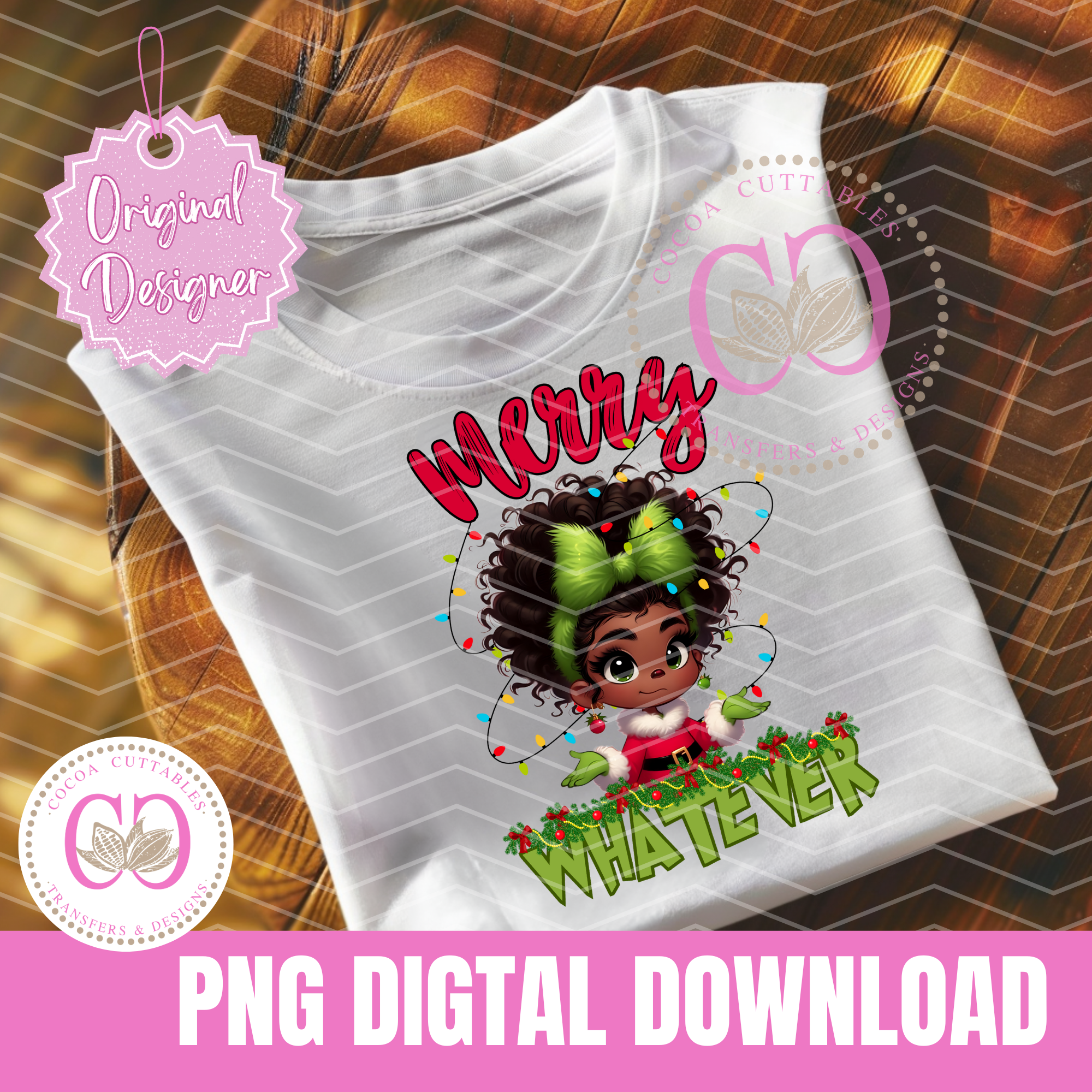 African American Mean One Christmas Little Girl Merry Whatever PNG Digital File