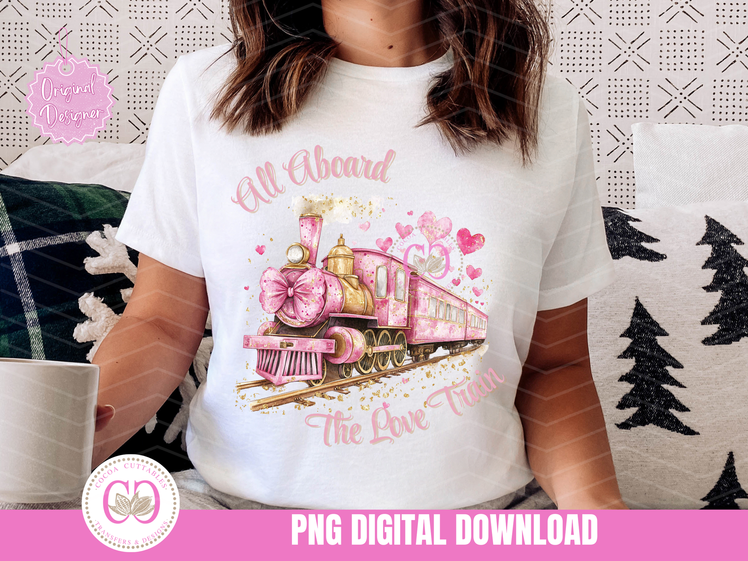 All Aboard The Love Train Watercolor Love Train Valentine's PNG Digital File