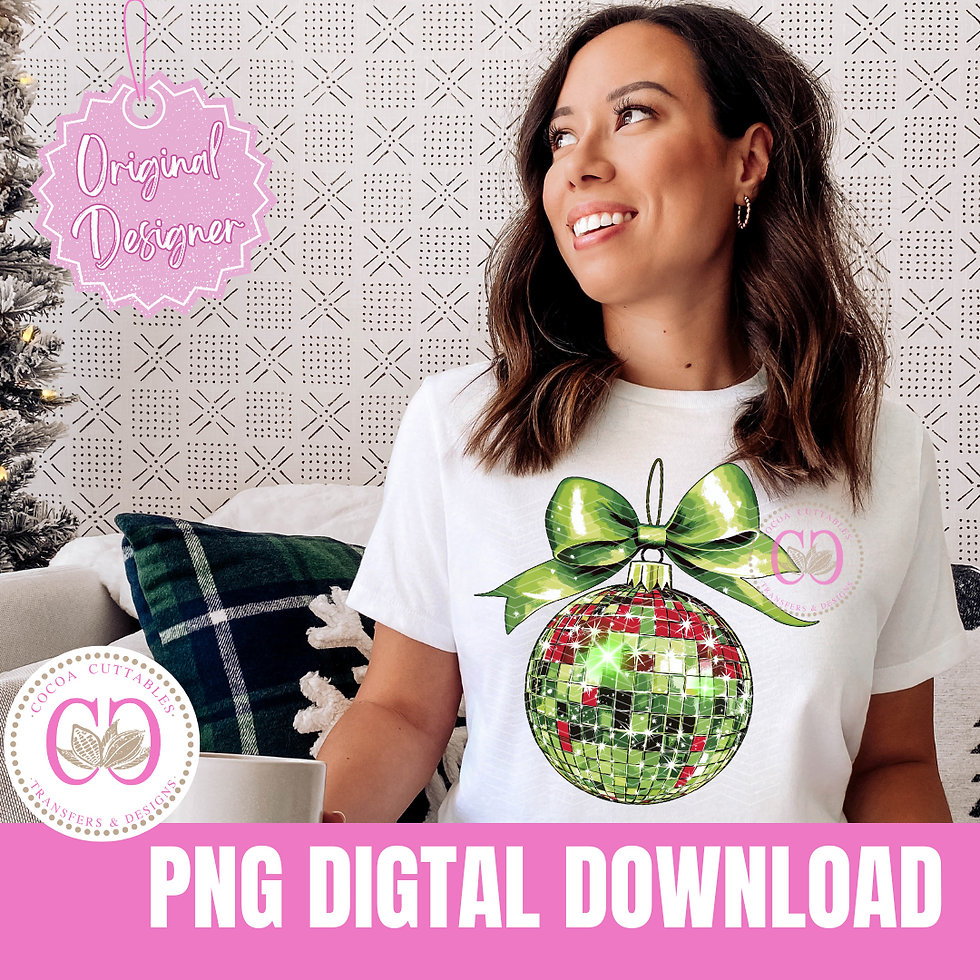 Thumbnail: Christmas Sparkle Disco Ball Green Bow | Christmas Digital PNG T-shirt Design