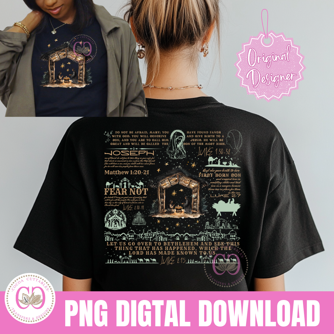 Nativity Full Color Christian Christmas T-Shirt PNG Digital Design