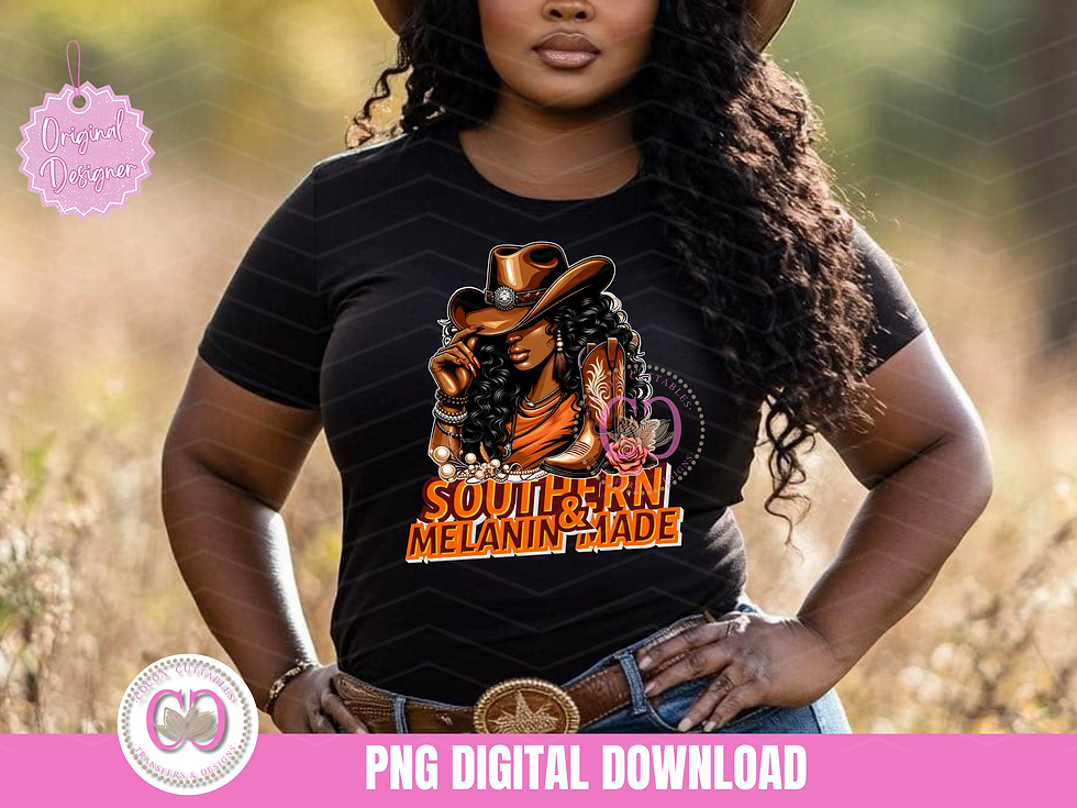 Thumbnail: Black Cowgirl Queen Brown Orange Boots Southern & Melanin Made Western PNG File