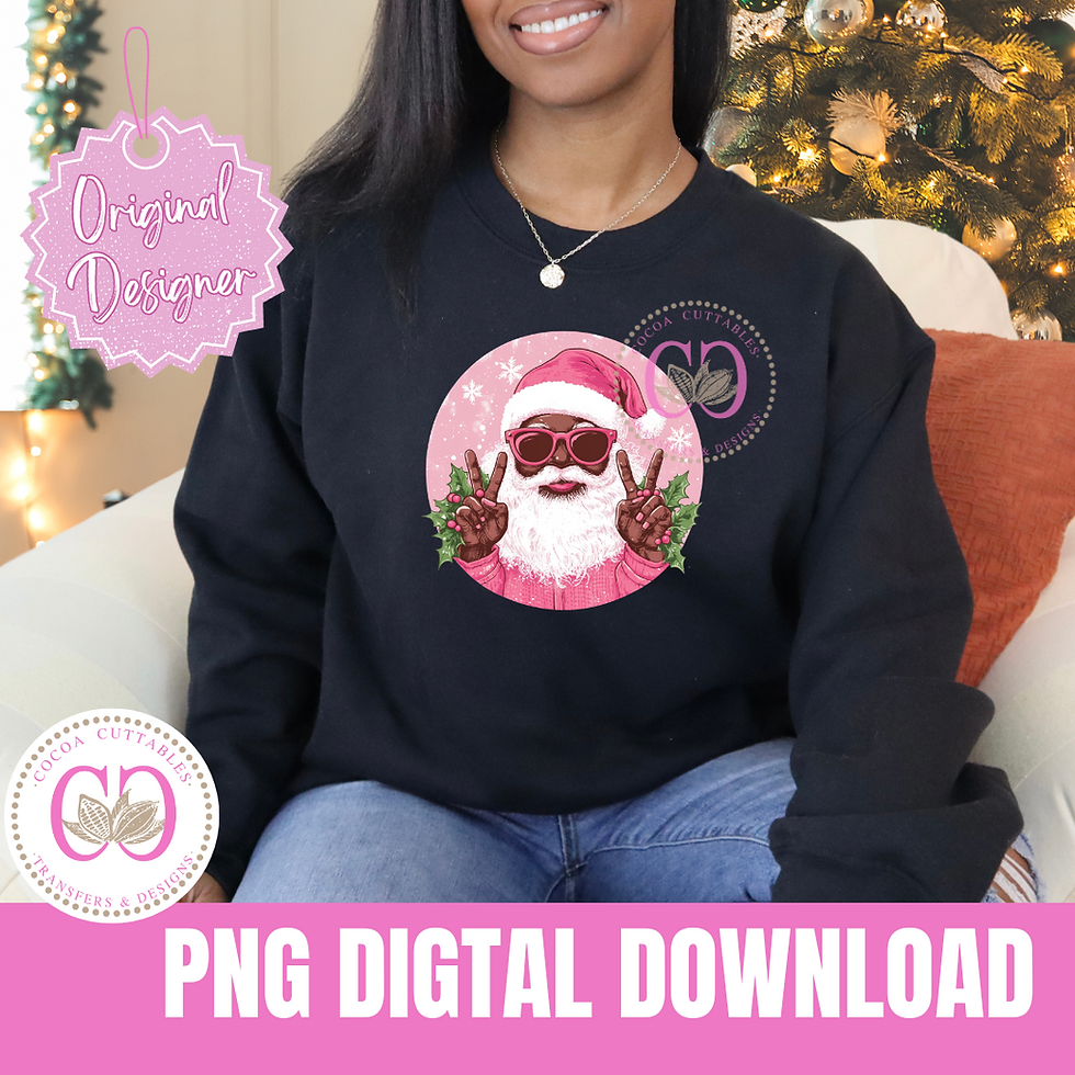 Thumbnail: African American Santa w/ Pink Sunglasses | Christmas Digital PNG T-shirt Design