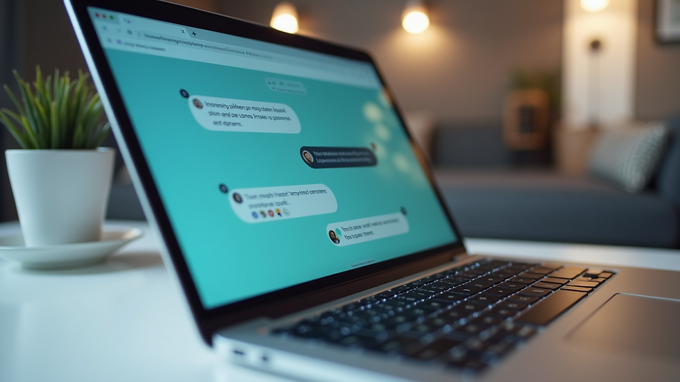 Close-up view of a laptop screen showing chatbot conversation interface