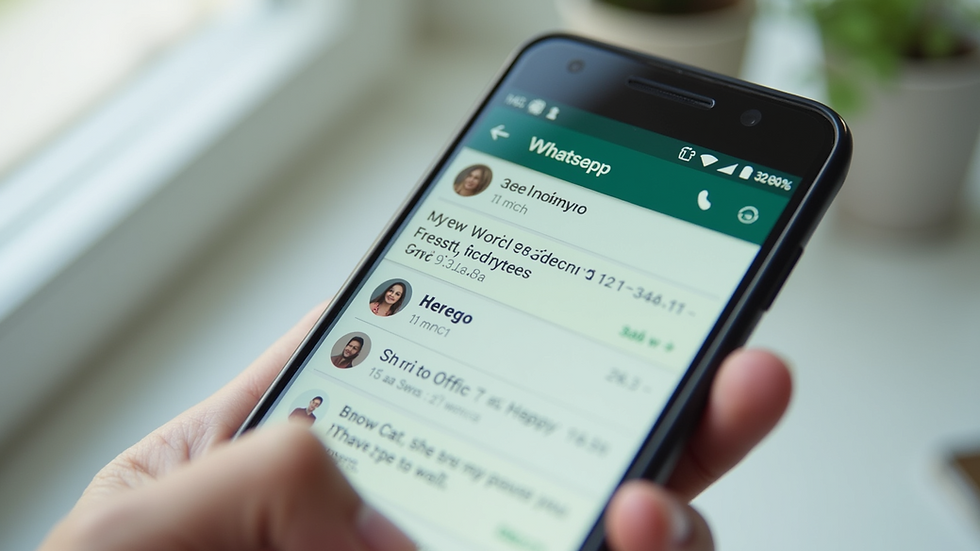 Eye-level view of a smartphone displaying a WhatsApp chat with customer messages